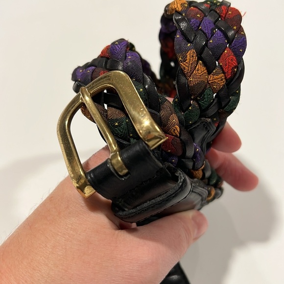 Vintage - leather and silk like woven belt, brass hardware‎ main image 10